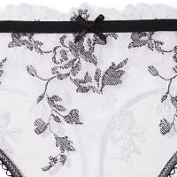 VS L Embroidered Lace Thong Panty White w/ Black Embroidery NWT - Picture 14 of 15